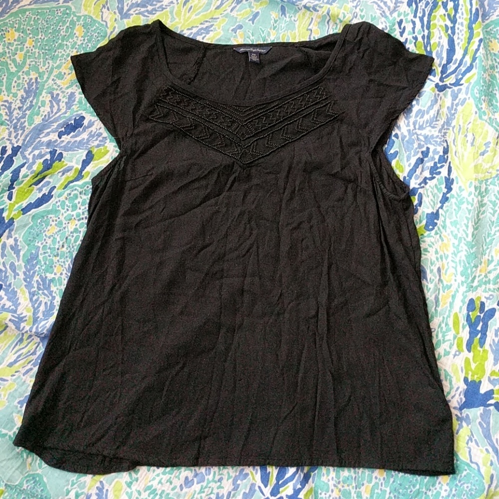 Black American Eagle Embroidered Top, Medium